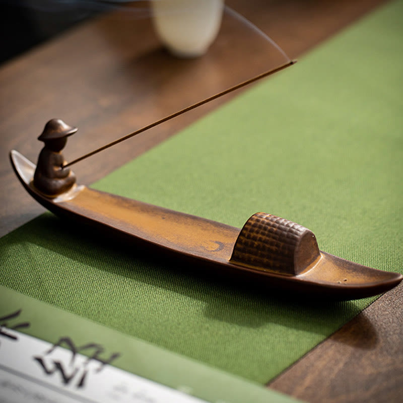 A Lonely Fisherman Afloat Ceramic Incense Burner