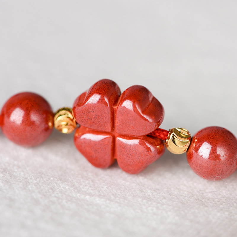 Four Leaf Clover Cinnabar Blessing Calm String Bracelet Anklet