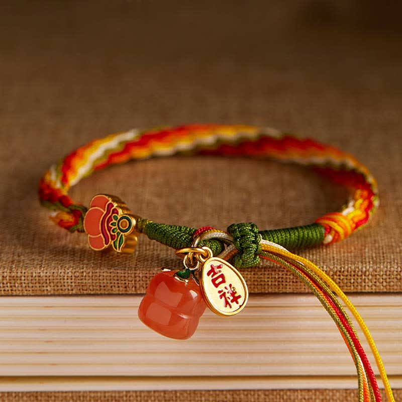 Persimmon Red Agate Strength Reincarnation Knot Braid String Bracelet