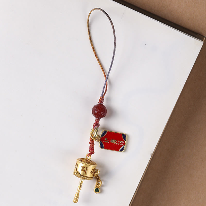 Tibetan Om Mani Padme Hum Prayer Wheel Amulet Charm Protection Phone Hanging Decoration