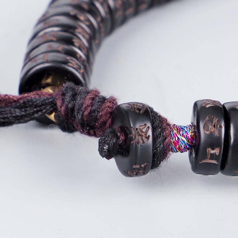 Tibetan Coconut Shell Beads Engraved Om Mani Padme Hum Mantra Positive String Bracelet