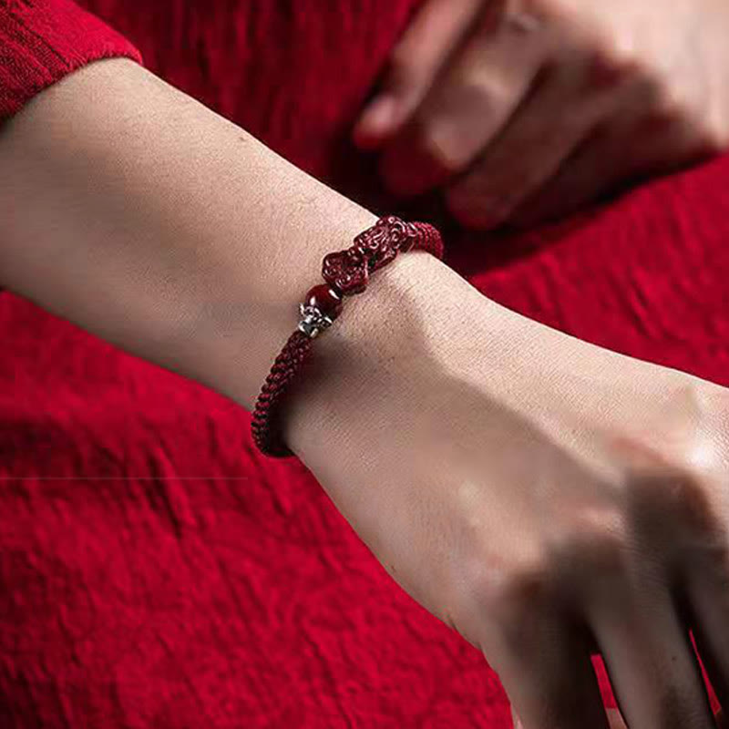 Handcrafted PiXiu Cinnabar Wealth Luck Braided Bracelet