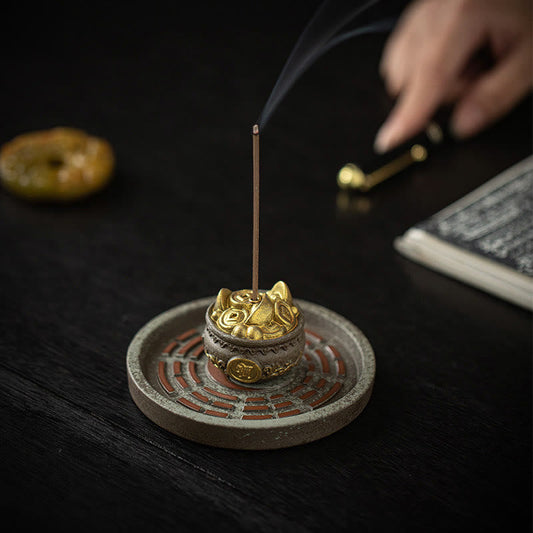 Small Treasure Bowl Lucky Bag Bagua Tray Ceramic Stick Incense Burner Decoration