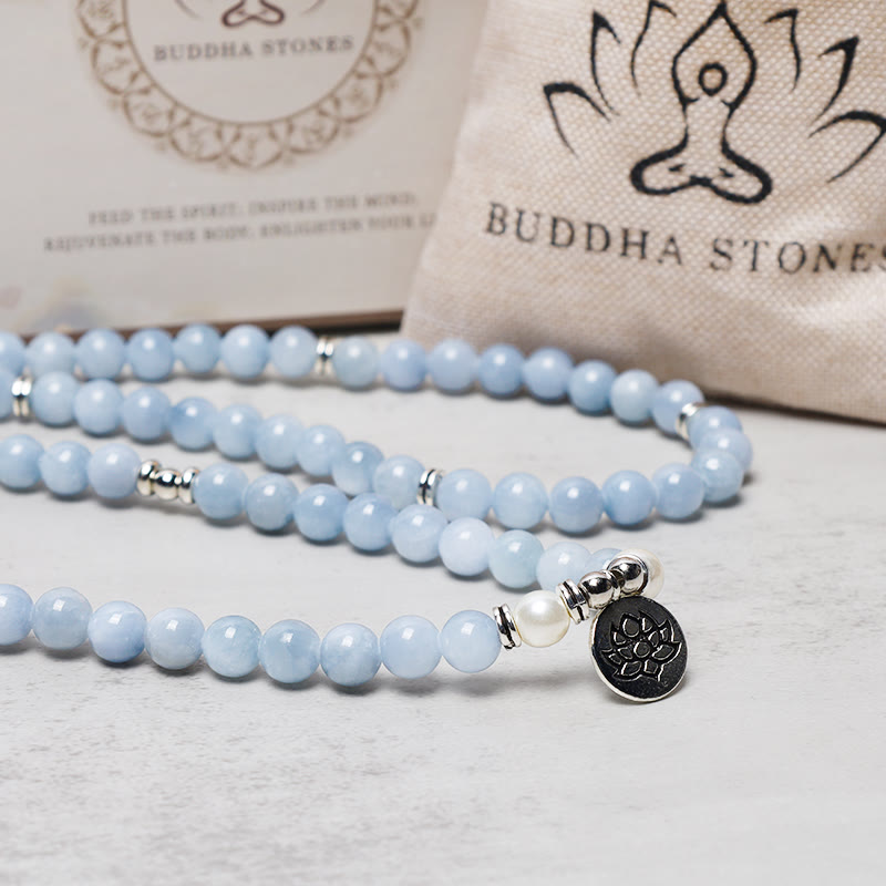 108 Mala Beads Aquamarine Bracelet