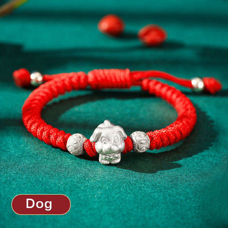 999 Sterling Silver Chinese Zodiac Red Rope Luck Handcrafted Kids Bracelet
