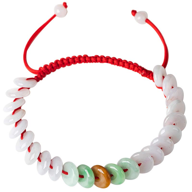 Round Jade Lucky Red String Weave Bracelet