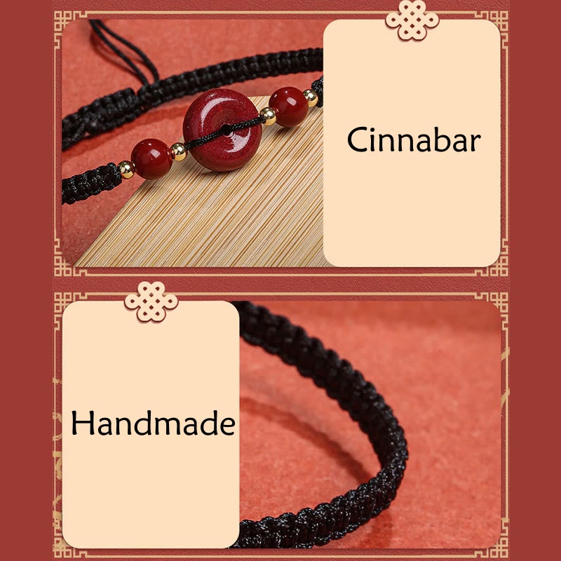 Natural Cinnabar Peace Buckle Blessing String Bracelet
