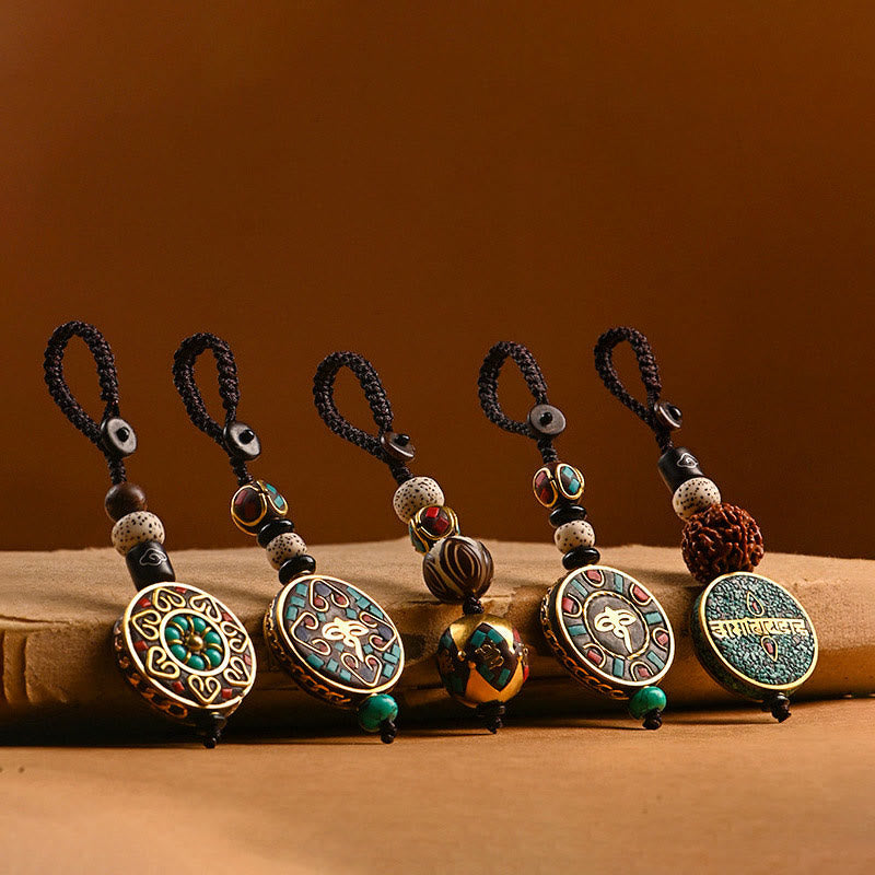Tibetan Om Mani Padme Hum Bodhi Seed Peace Key Chain
