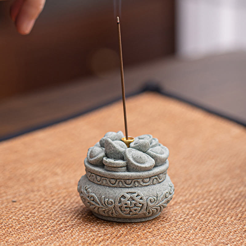 Chinese Character Fu Ingots Incense Burner Desk Decoration
