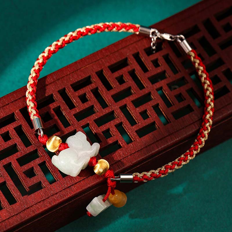 Chinese Zodiac Jade Prosperity Red String Bracelet Anklet