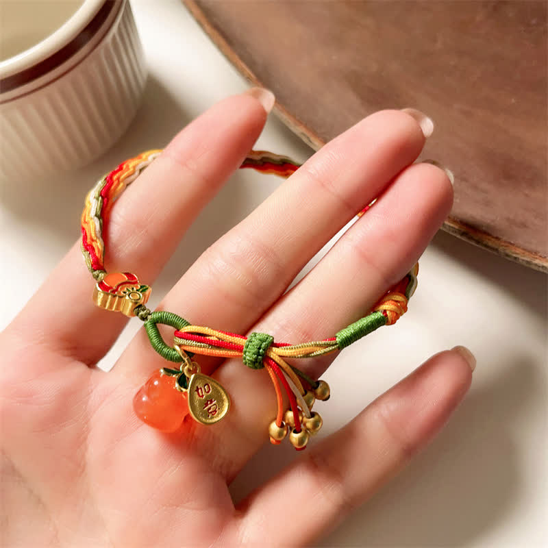 Persimmon Red Agate Strength Reincarnation Knot Braid String Bracelet