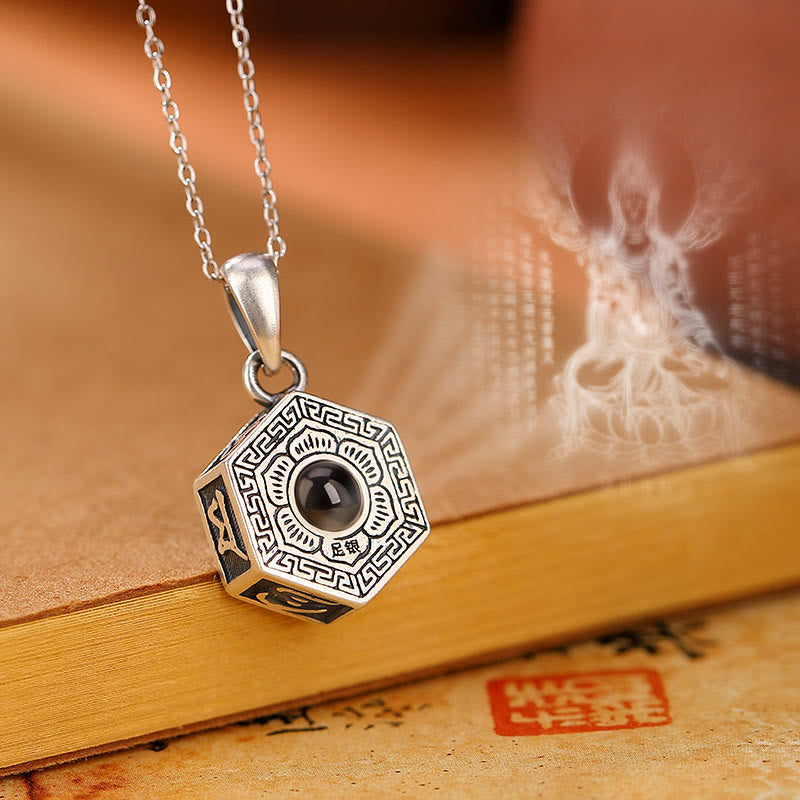 990 Sterling Silver Tibetan Om Mani Padme Hum Lotus Love Projection Necklace Pendant
