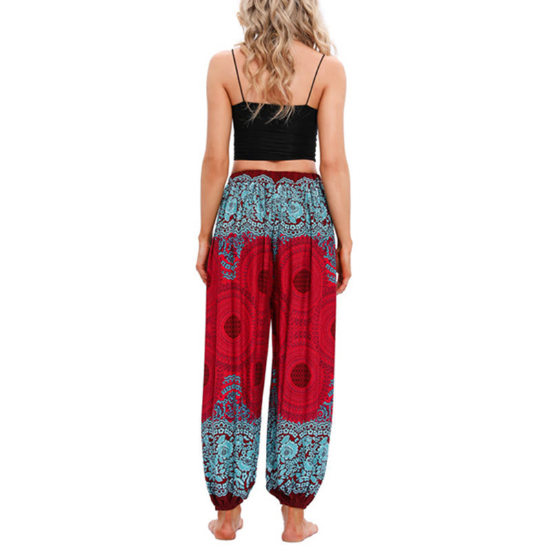 Loose Circle-shaped Flowers Pattern Harem Trousers Women's Yoga Pants