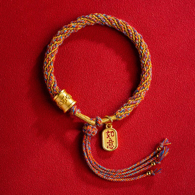 Handmade Multicolored Tibetan Om Mani Padme Hum Ruyi Auspicious Charm Braided Bracelet