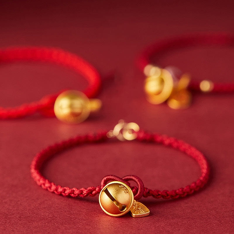 Handmade Fu Character Charm Luck Happiness Bell Red Rope Bracelet