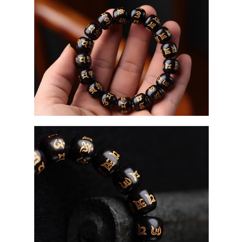 Tibetan Ebony Wood Om Mani Padme Hum Engraved Peace Bracelet