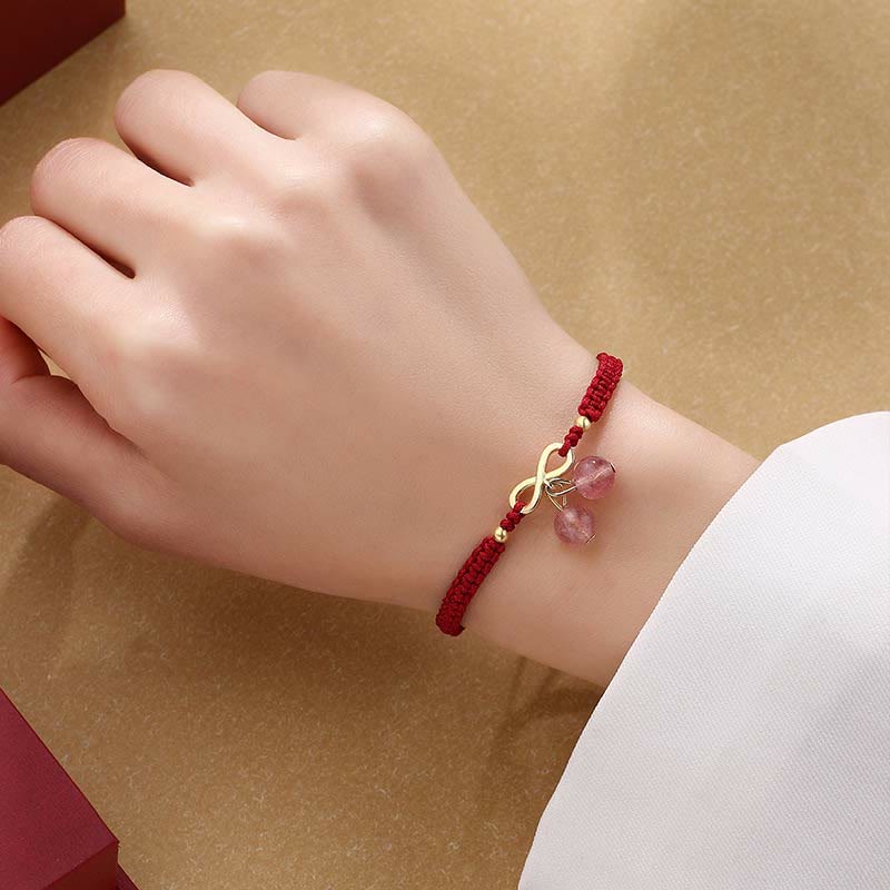 Strawberry Quartz Crystal Endless Knot Love Red String Weave Bracelet