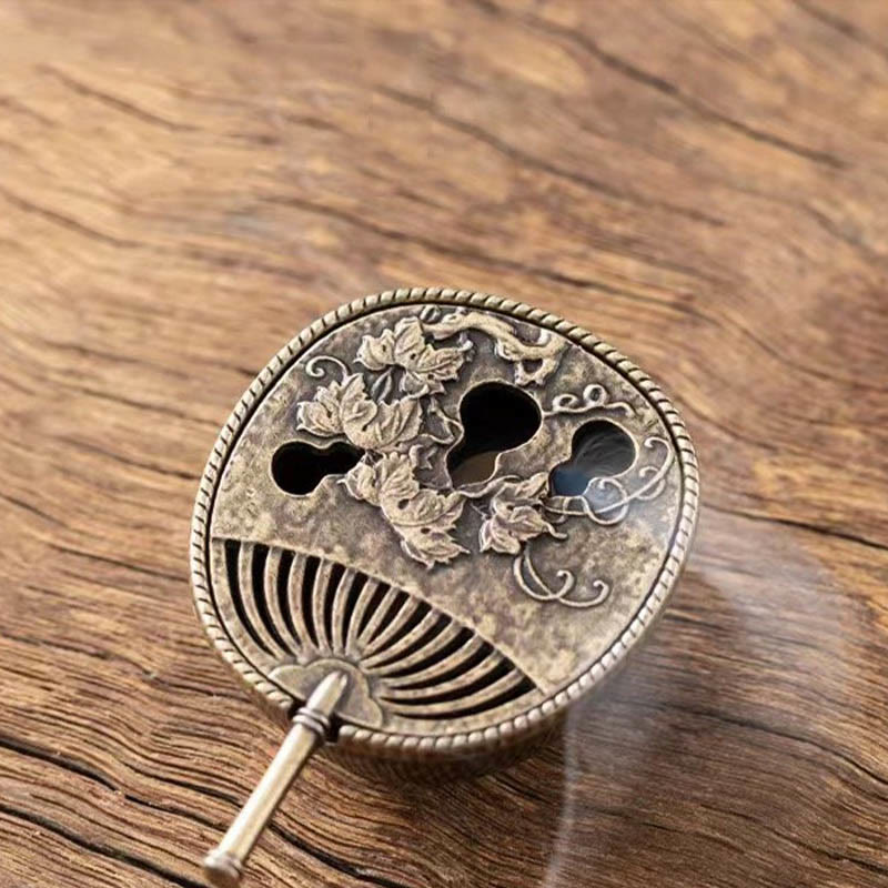 Small Mini Gourd Fan Pipa Copper Alloy Incense Burner Decoration With Incense