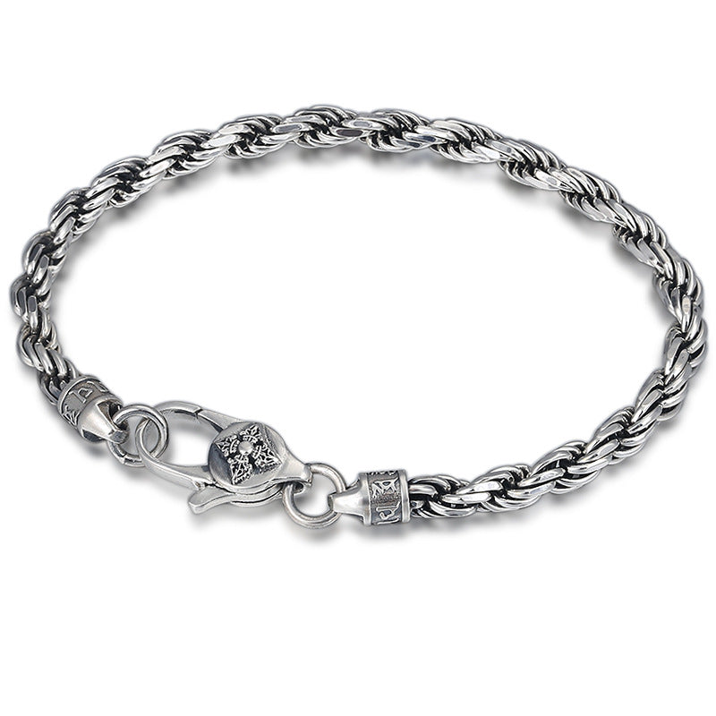 925 Sterling Silver Tibet Om Mani Padme Hum Double Dorje Vajra Twisted Design Peace Love Bracelet