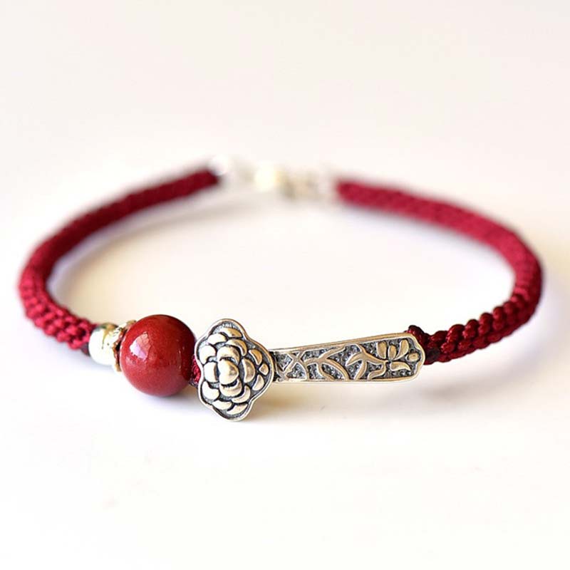 925 Sterling Silver Cinnabar Blessing String Bracelet