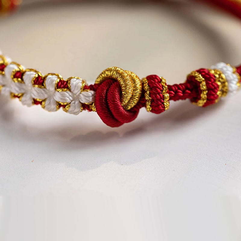 Handmade True Love Knot Peach Blossom Charm Luck Rope Bracelet