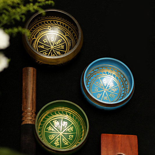 Tibetan Meditation Sound Bowl Handcrafted for and Mindfulness Support Protection Singing Bowl Set