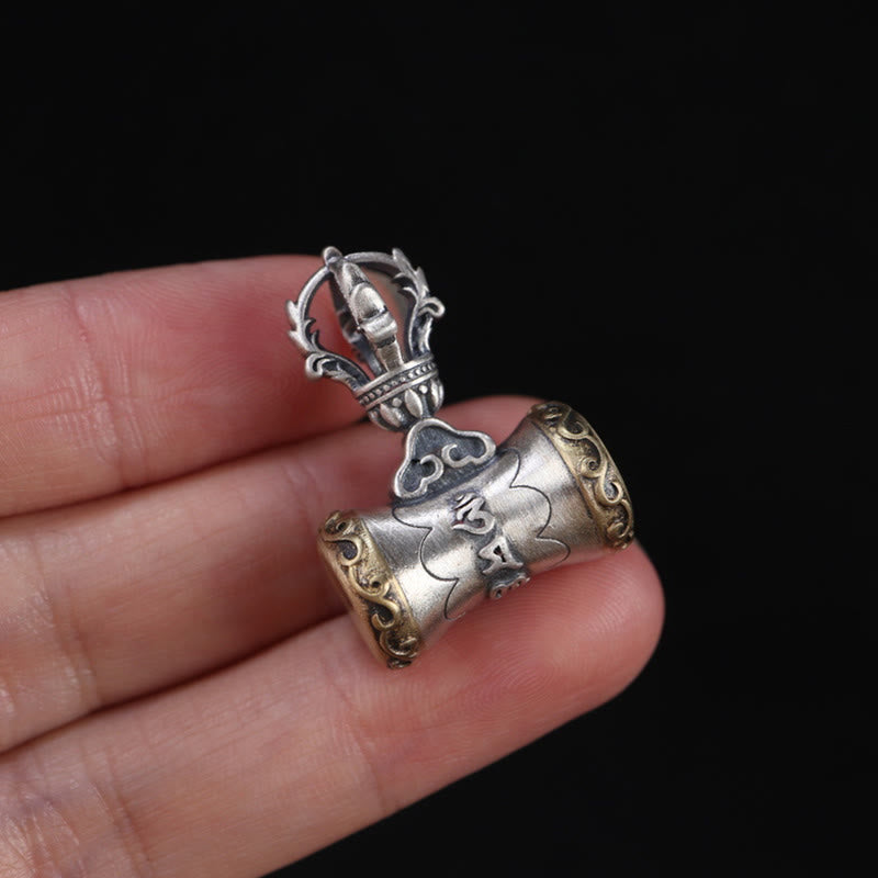 Tibet 925 Sterling Silver Om Mani Padme Hum Dorje Bell Vajra Engraved Enlightenment Pendant Hanging Decoration