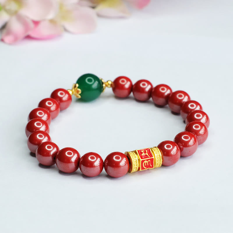 Natural Cinnabar Green Agate Om Mani Padme Hum Pattern Blessing Bracelet