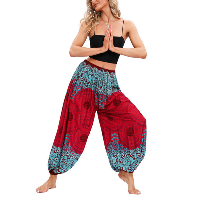 Loose Circle-shaped Flowers Pattern Harem Trousers Women's Yoga Pants