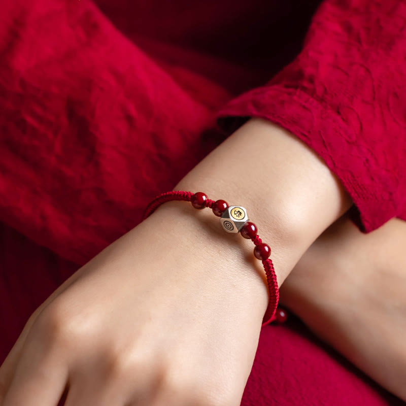 925 Sterling Silver Chinese Zodiac Cinnabar Calm Bracelet