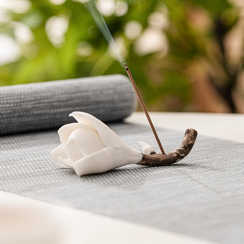 Gardenia Flower Pattern Ceramic Incense Burner Decoration