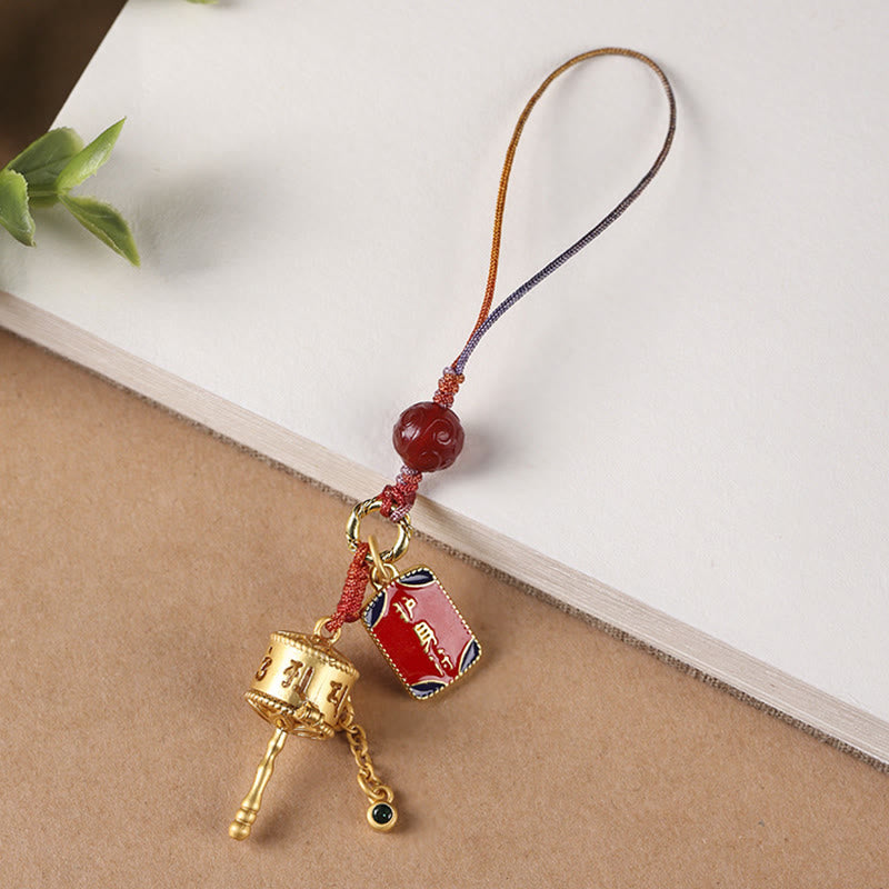 Tibetan Om Mani Padme Hum Prayer Wheel Amulet Charm Protection Phone Hanging Decoration
