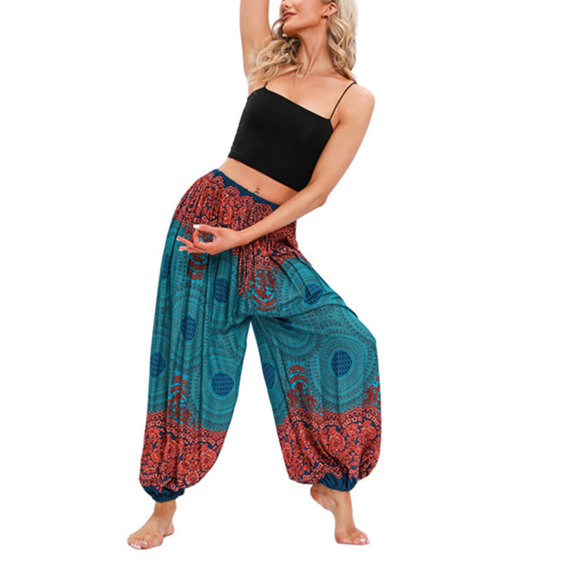 Loose Circle-shaped Flowers Pattern Harem Trousers Women's Yoga Pants