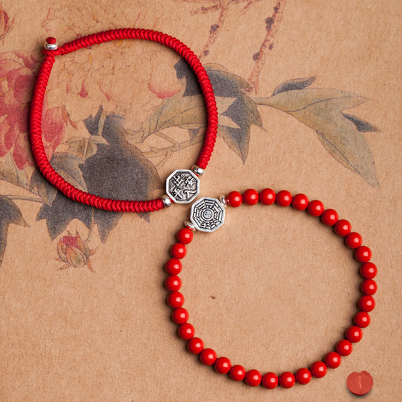 925 Sterling Silver Yin Yang Bagua Symbol Cinnabar String Concentration Bracelet