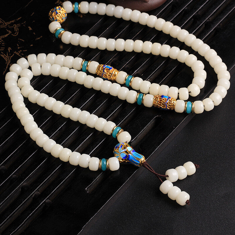 Natural White Bodhi Seed Mala 108 Beads Wealth Bracelet