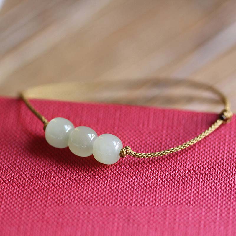 Three Beads Jade Luck String Weave Bracelet