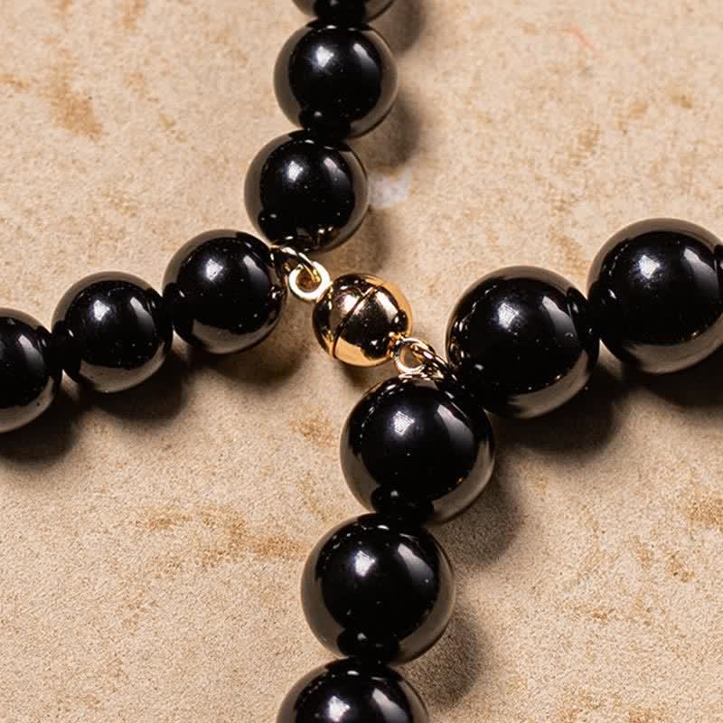 Black Obsidian Jade Om Mani Padme Hum Strength Couple Magnetic Bracelet