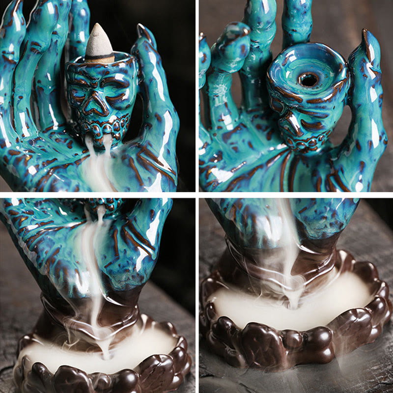 Halloween Ghost Hand Skull Head Ceramic Peace Incense Burner Decoration