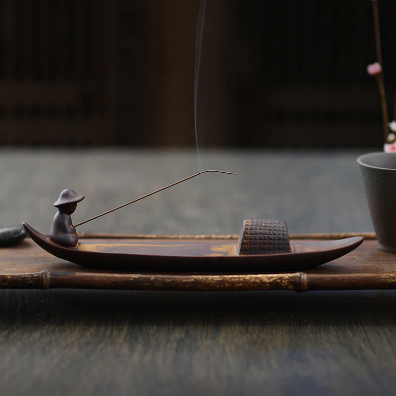 A Lonely Fisherman Afloat Ceramic Incense Burner