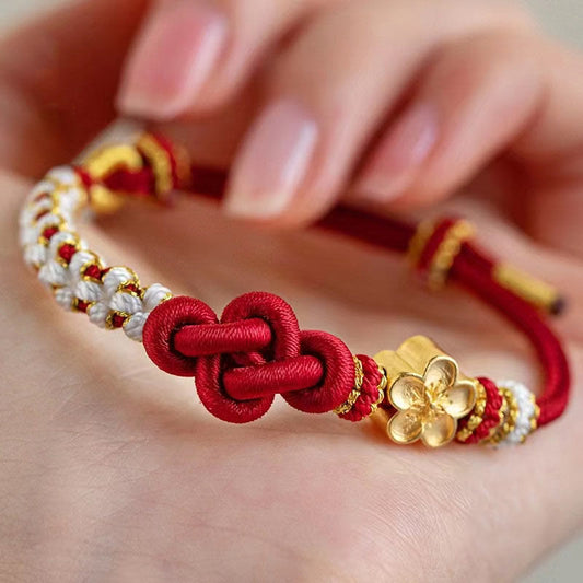 Handmade True Love Knot Peach Blossom Charm Luck Rope Bracelet