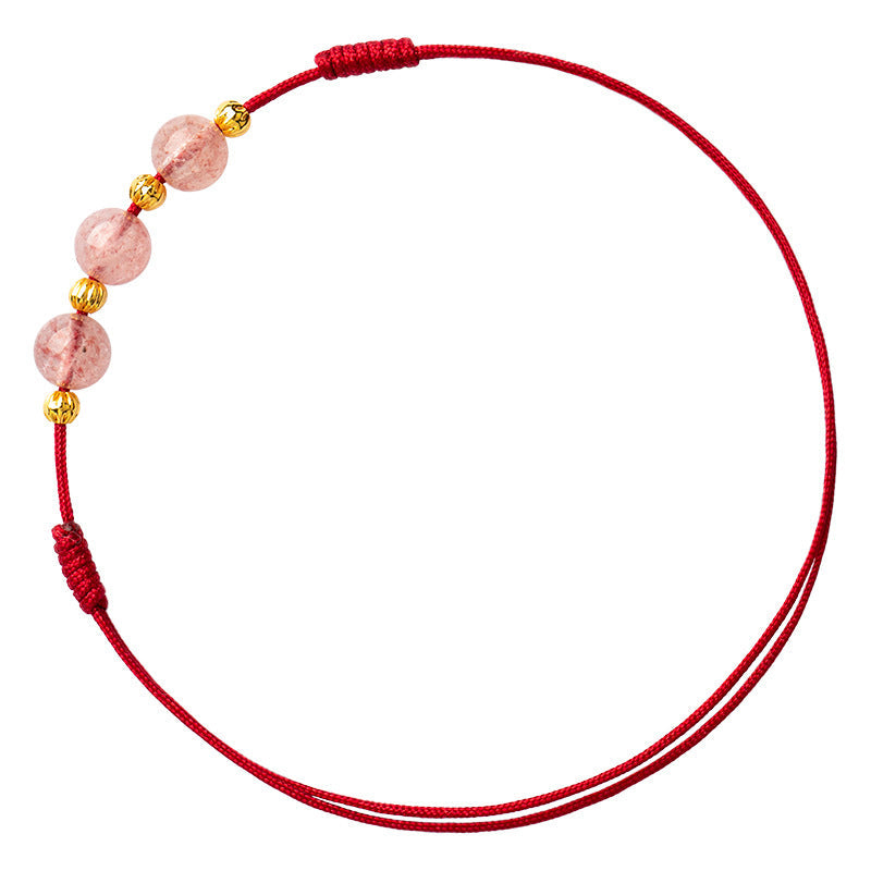 Strawberry Crystal Beads Luck Red String Anklet