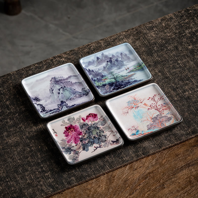 Mountain Lake Flower Leaf Ceramic Plate Tray Stick Incense Burner Decoration