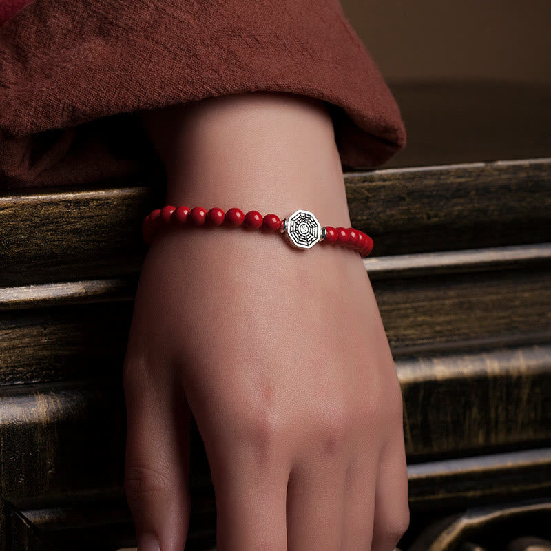 925 Sterling Silver Yin Yang Bagua Symbol Cinnabar String Concentration Bracelet