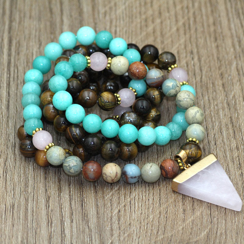 108 Beads Natural Stone Tiger Eye Mala Bracelet
