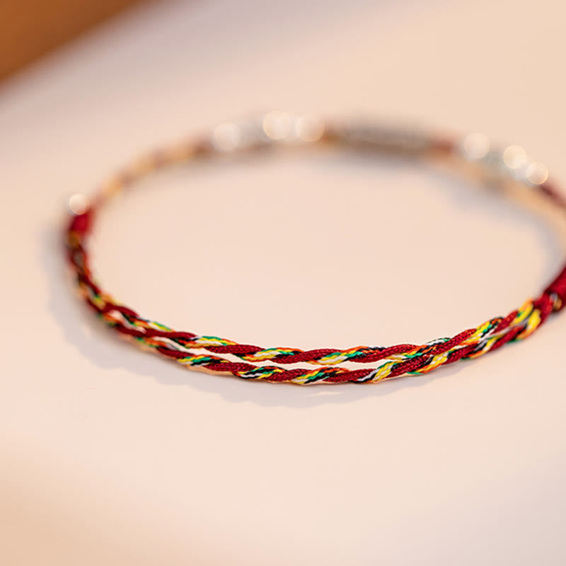 925 Sterling Silver Luck Koi Fish Braided Colorful String Bracelet Anklet