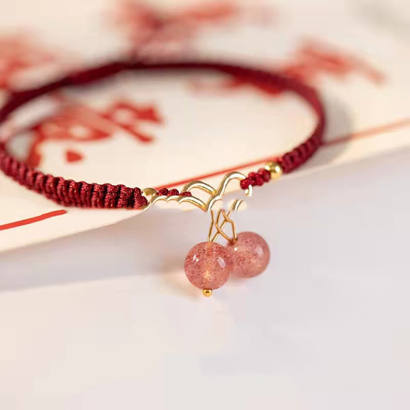 Natural Strawberry Quartz Amethyst Green Phantom Bead Positive Bracelet