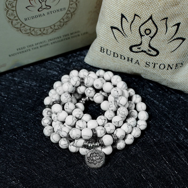 White Turquoise Lotus Mala Bracelet