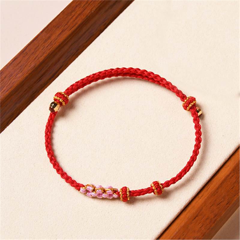 Handmade Peach Blossom Protection Braided Rope Bracelet