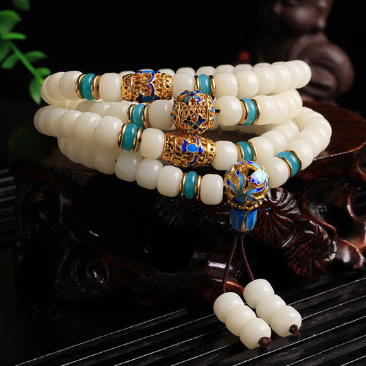 Natural White Bodhi Seed Mala 108 Beads Wealth Bracelet