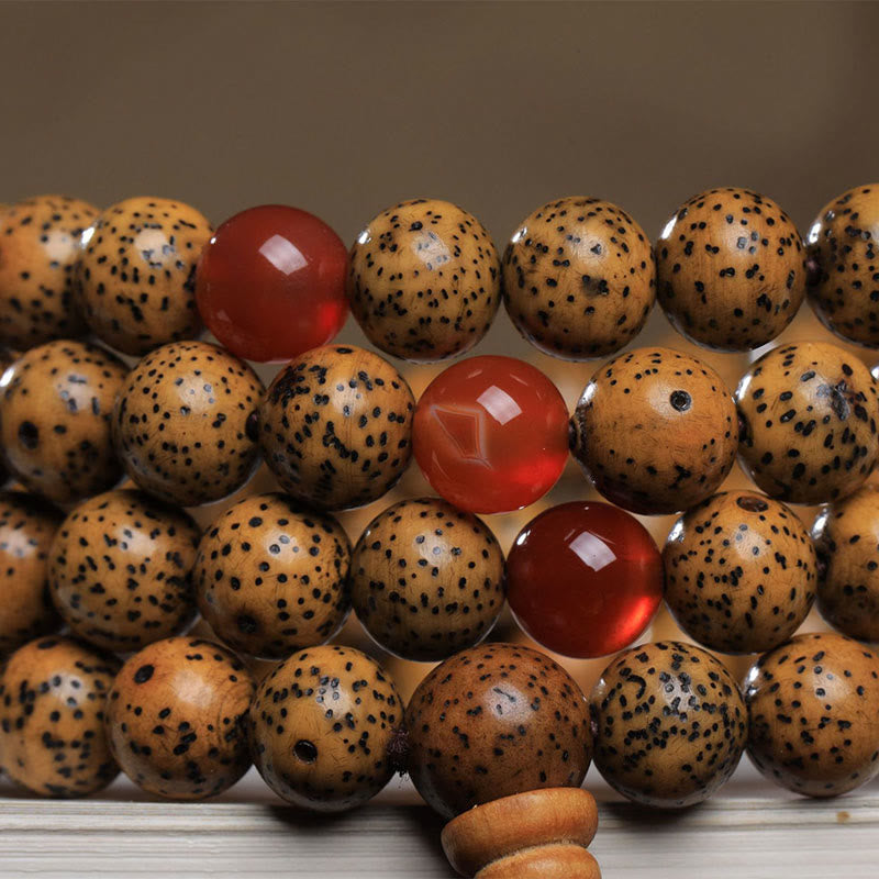 108 Mala Beads Bodhi Seed Red Agate Auspiciousness Bracelet